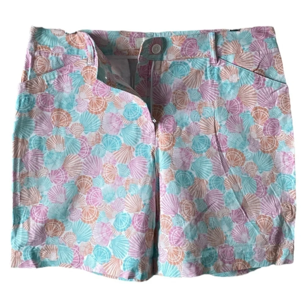 Talbots Cottagecore Cotton Stretch Seashell Print Chino Shorts Women’s Size 12